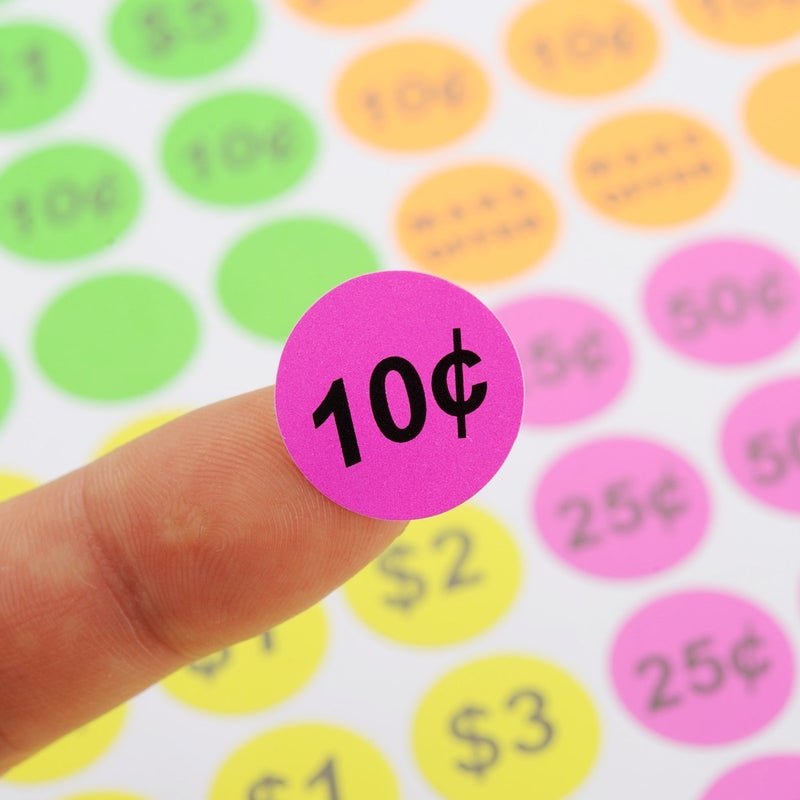 ONUPGO Garage Sale Stickers, 3/4" Round Label Yard Sale Price Stickers Preprinted Removable Pricing Labels, Bright Neon Colors with Blank Label (2240 Pcs) - Image 2
